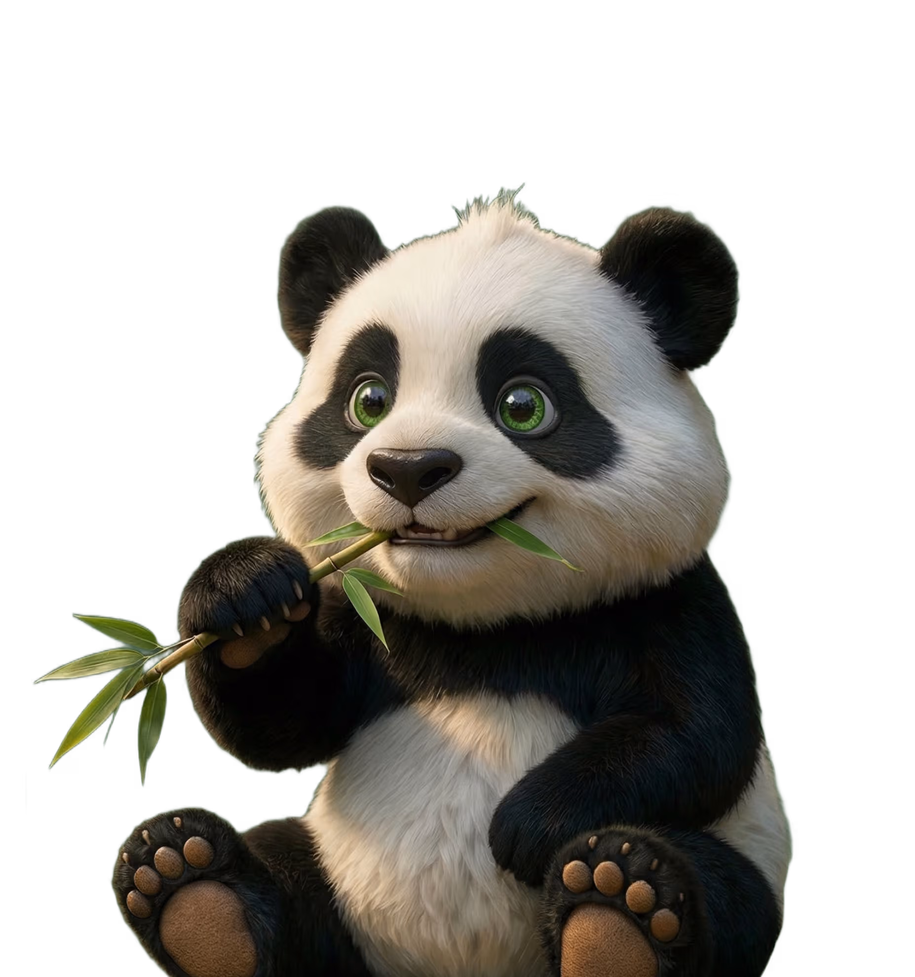 Panda George chewing on bamboo stalk